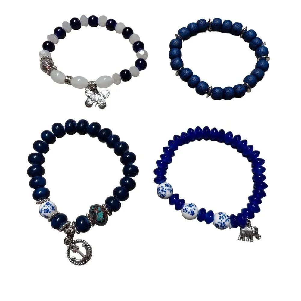 Bohemian Layered Glass Beaded Charm Bracelet (Sapphire)